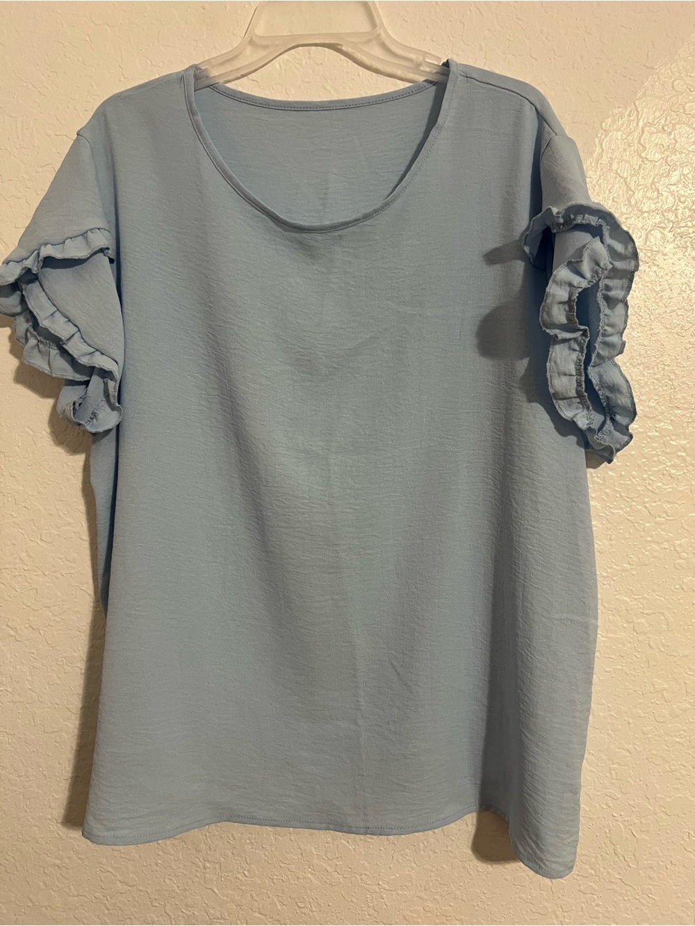 Women Baby Blue Short Sleeve Ruffle Top Size 2XL # 621